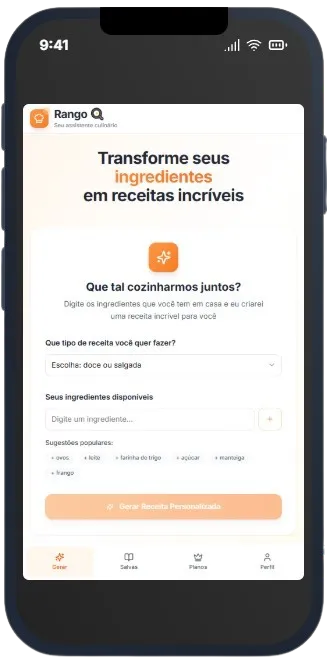 Mockup do aplicativo Rango